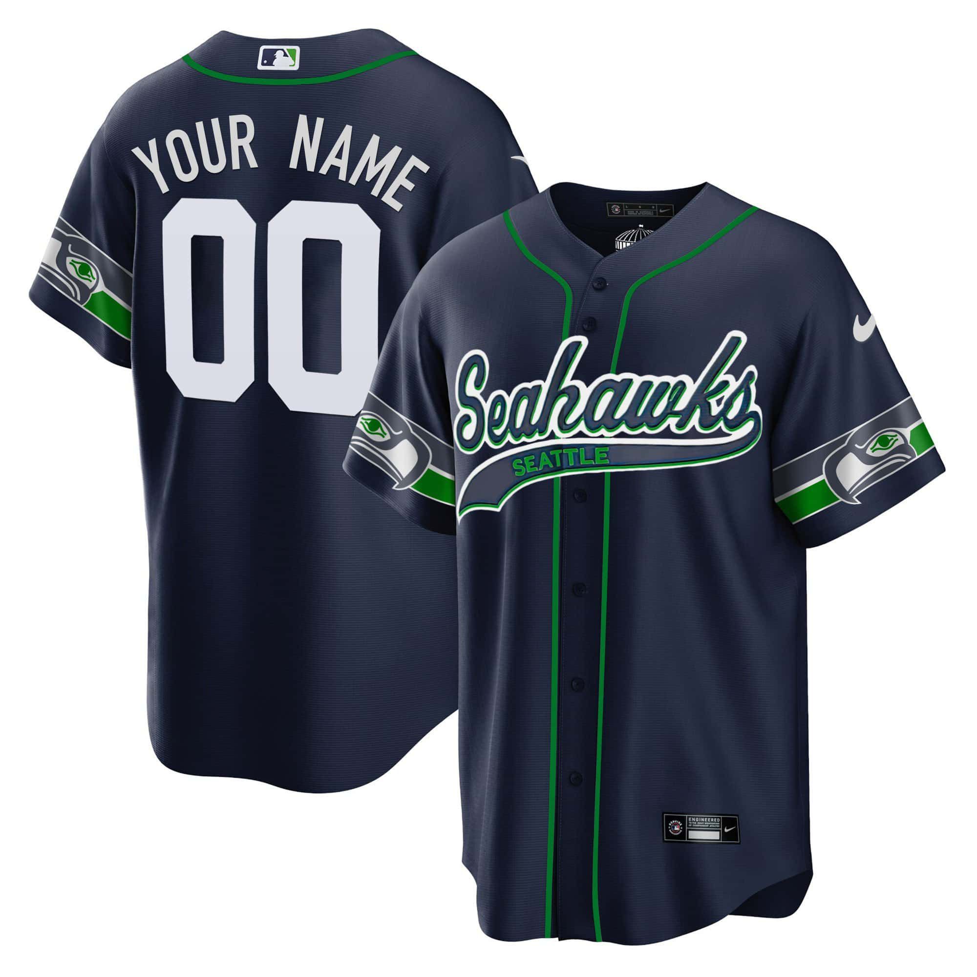 Men Seattle Seahawks Drak Blue 2024 Nike Throwback Gold Cool Base Custom NFL Jersey